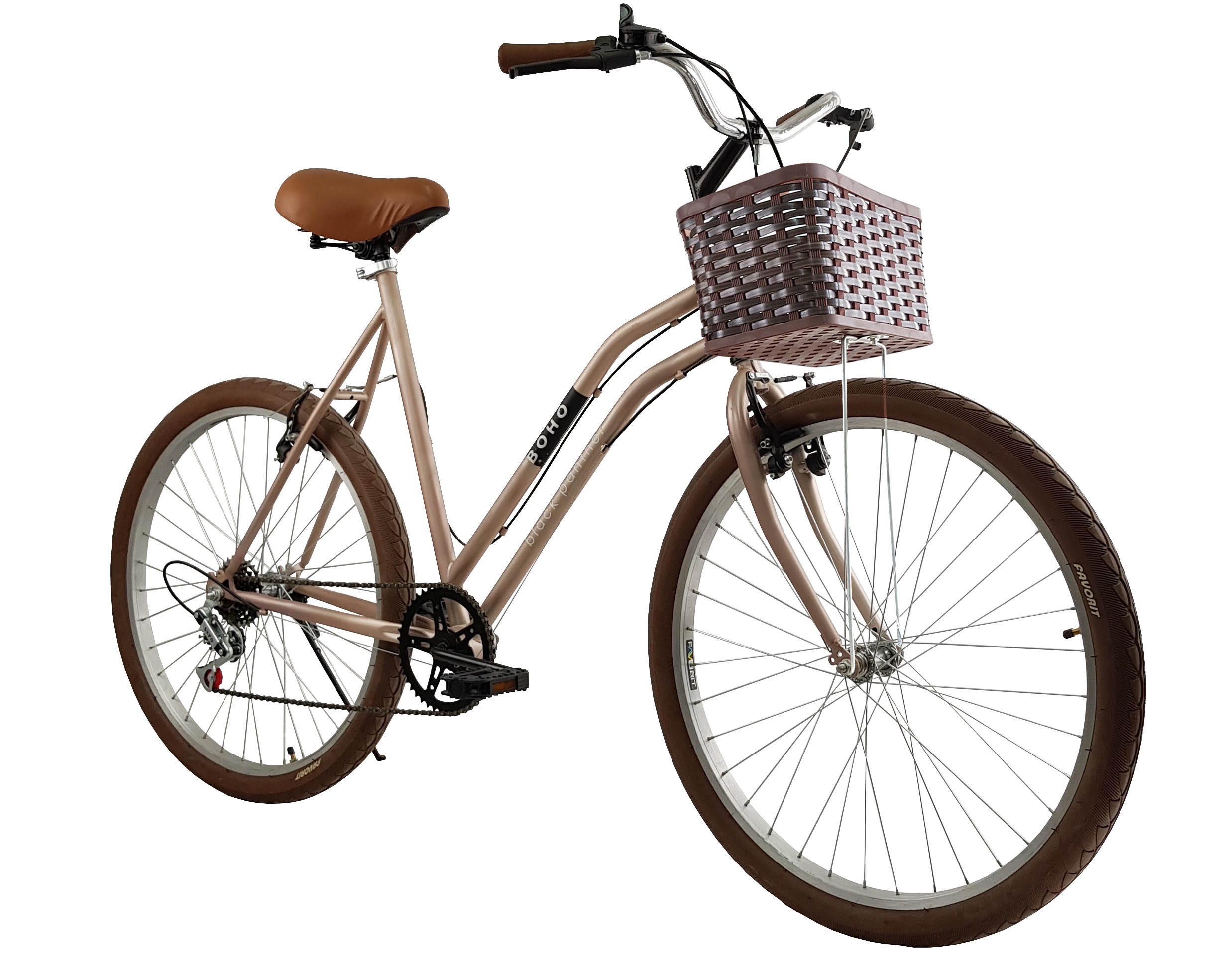 Bicicleta Urbana Boho 6 Velocidades Canasta Dama Rodada 24 Rosa