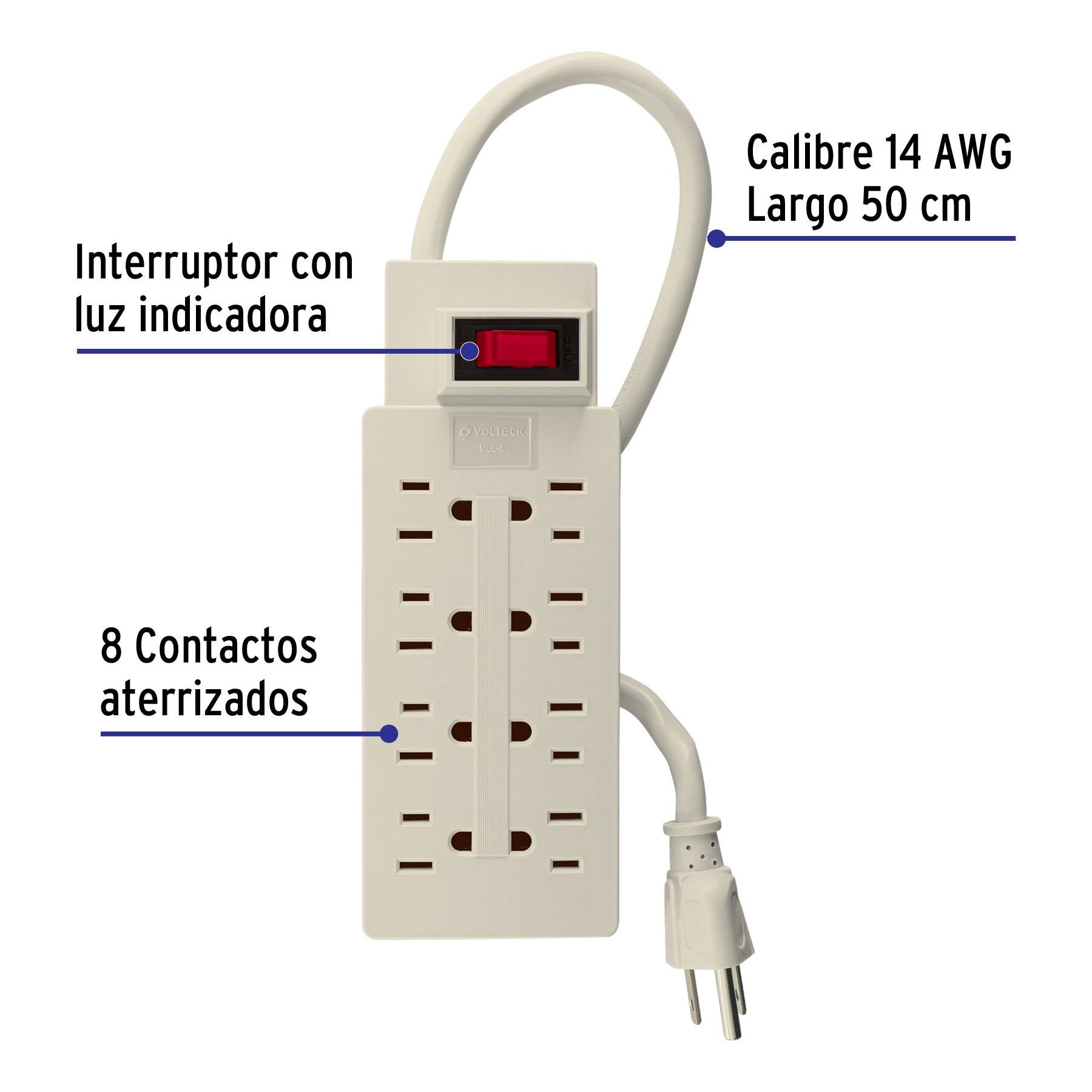 MULTICONTACTO 14 AWG USO RUDO CON 8 ENTRADAS, VOLTECK 47186