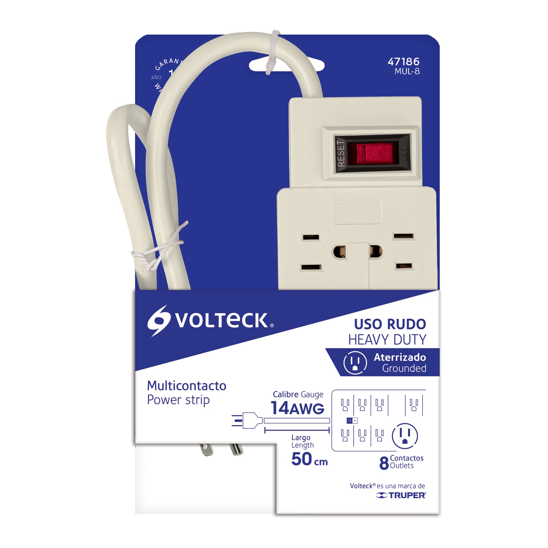 MULTICONTACTO 14 AWG USO RUDO CON 8 ENTRADAS, VOLTECK 47186