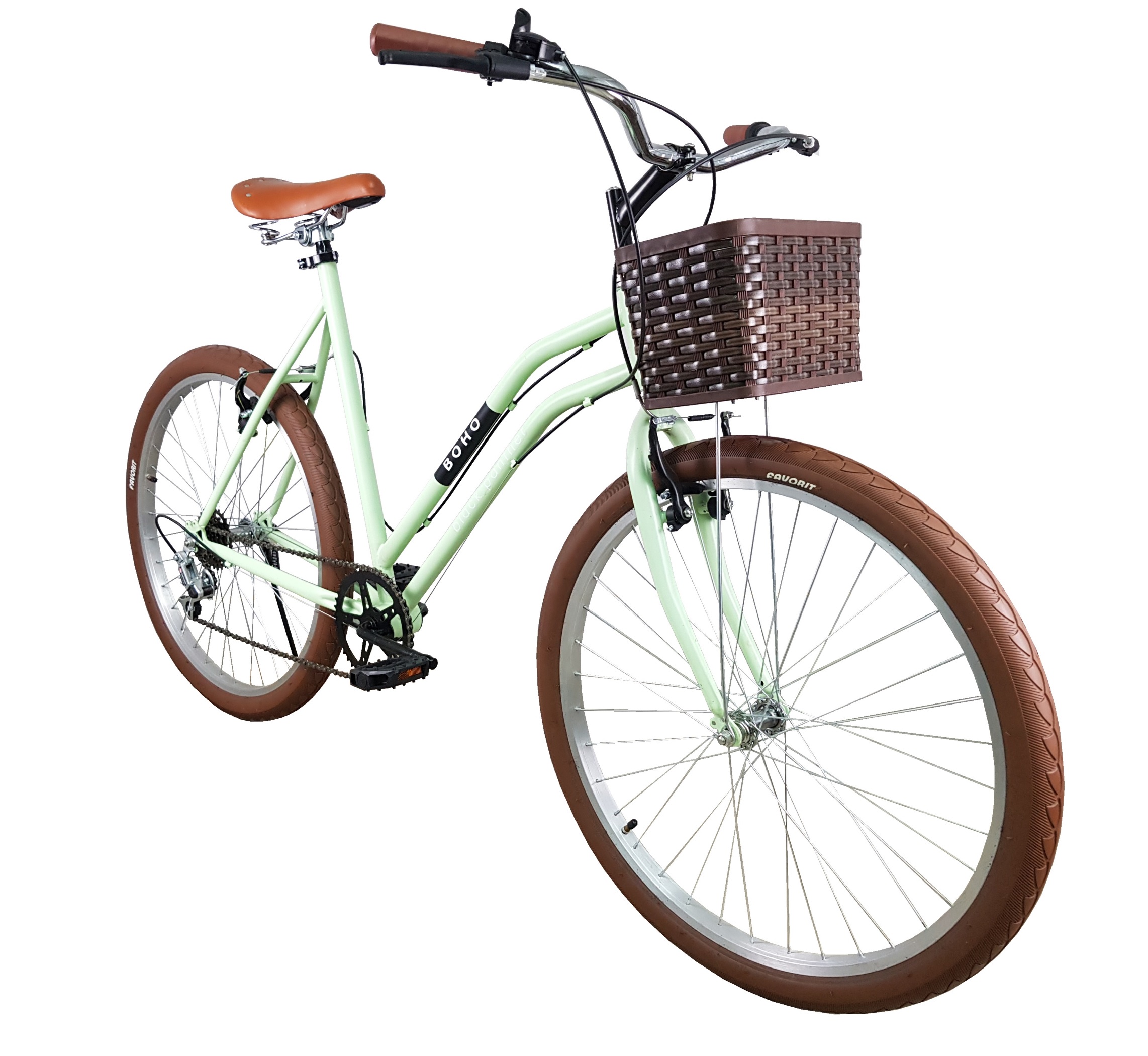 Bicicleta Urbana Boho 6 Velocidades Canasta Dama Rodada 26 Verde