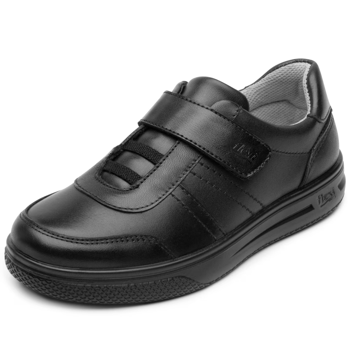 Tenis Escolar Niño Flexi 402013 Negro De Piel Recovery Foam