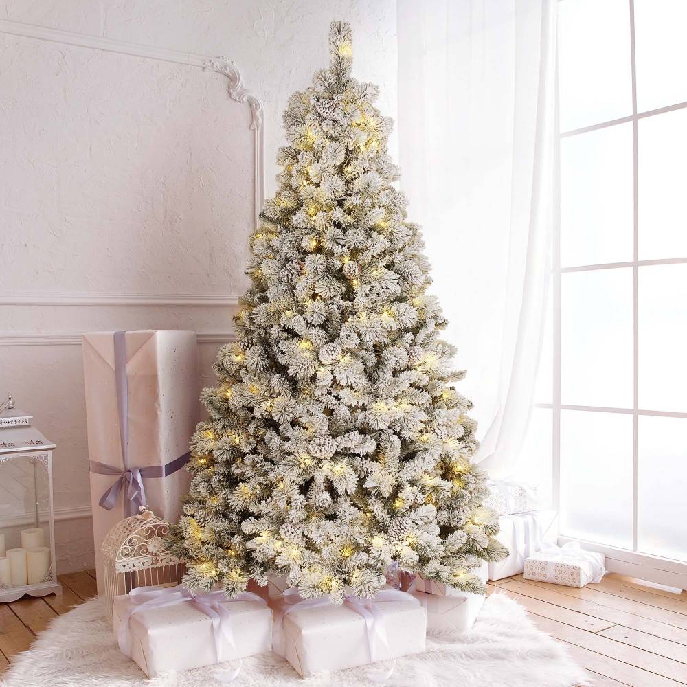 Árbol de Navidad artificial Nevado, de 2.28 m de alto, incluye luces LED