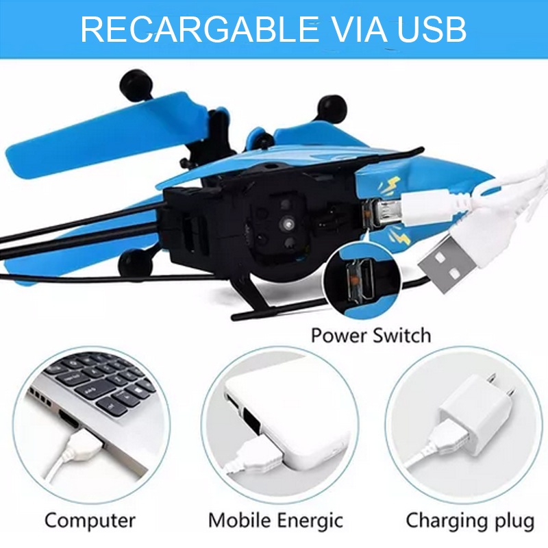 Helicóptero Drone De Control Remoto Recargable Luz Led