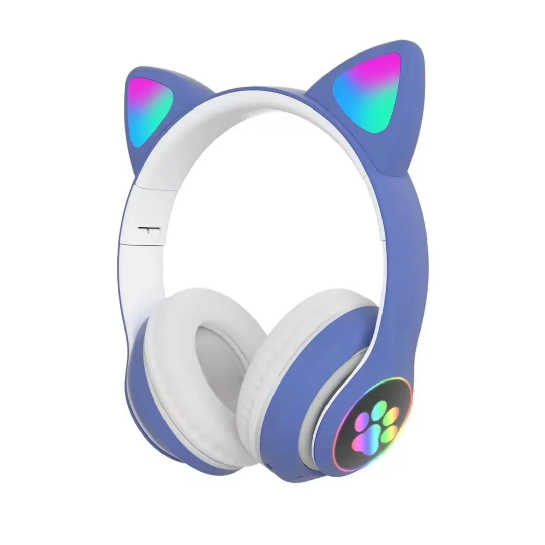 Audifonos Diadema STN-28 Oreja de Gato Bluetooth Inalambricos, Auriculares Gato diseño divertido con Luces