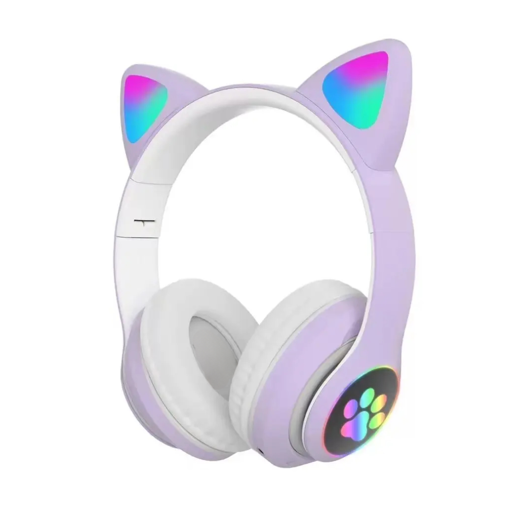 Audifonos Diadema STN-28 Oreja de Gato Bluetooth Inalambricos, Auriculares Gato diseño divertido con Luces