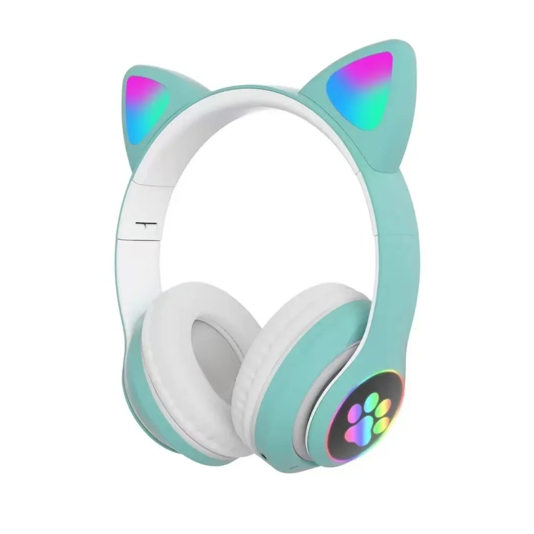 Audifonos Diadema STN-28 Oreja de Gato Bluetooth Inalambricos, Auriculares Gato diseño divertido con Luces