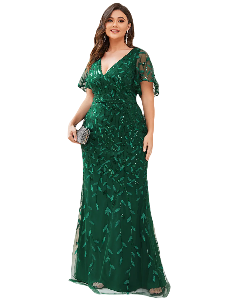 Vestido Elegante de Fiesta Largo Curvy Verde Esmeralda Sirena