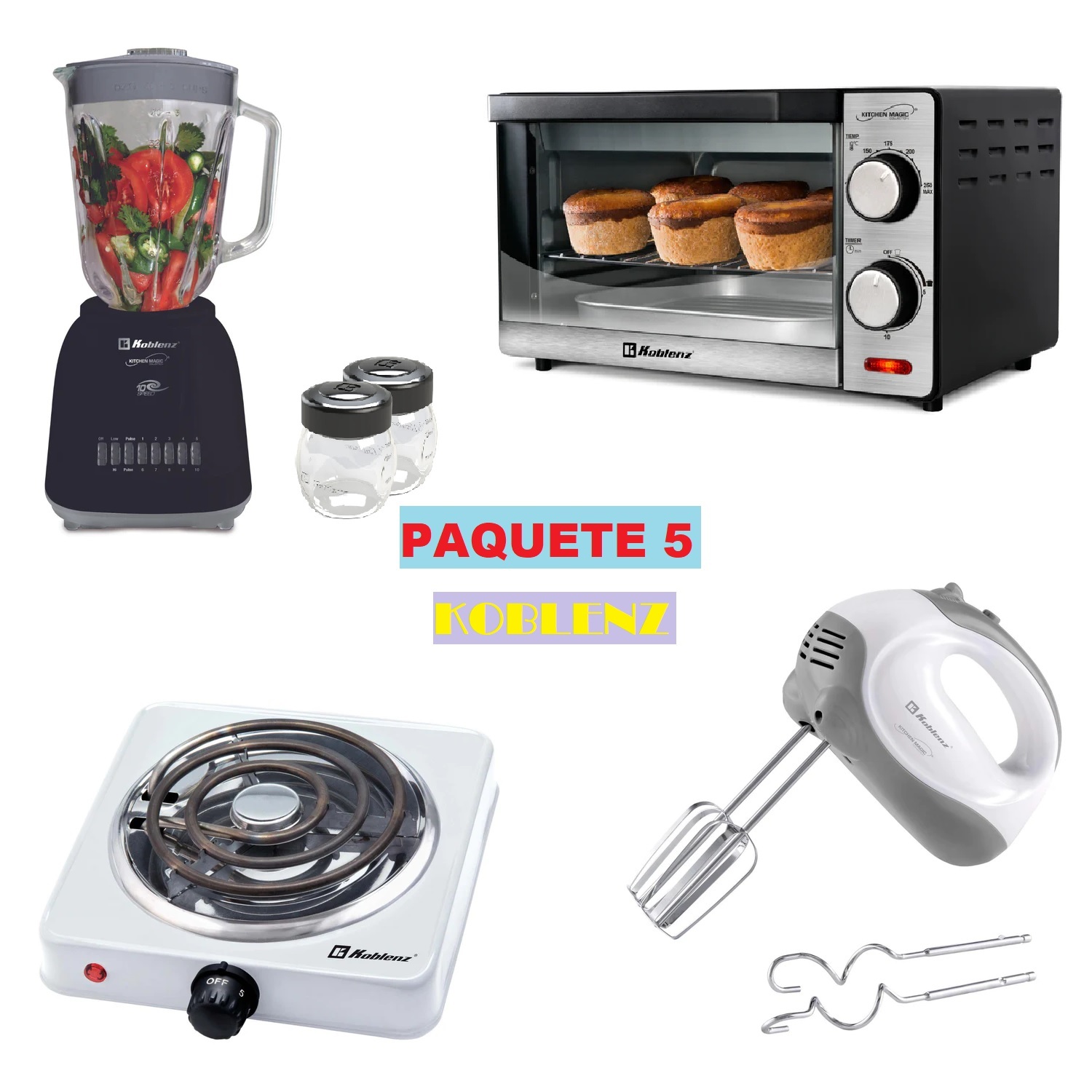 Paquete 5 Koblenz Licuadora / Vasos / Horno / Parrilla / Batidora END10