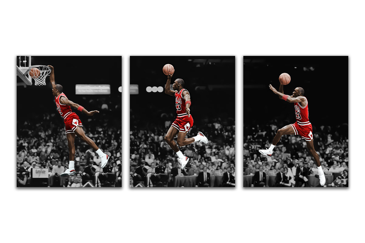 Cuadros Decorativos Michael Jordan Basquetbol Canvas Tríptico 60x25 cm