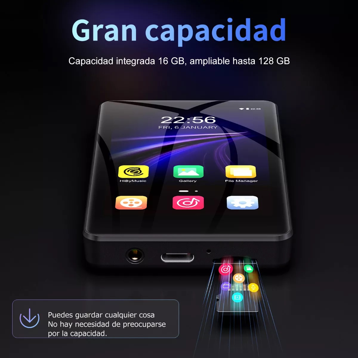 Reproductor De Música Mp3 Mp4 Wifi Bluetooth Spotify Táctil Negro