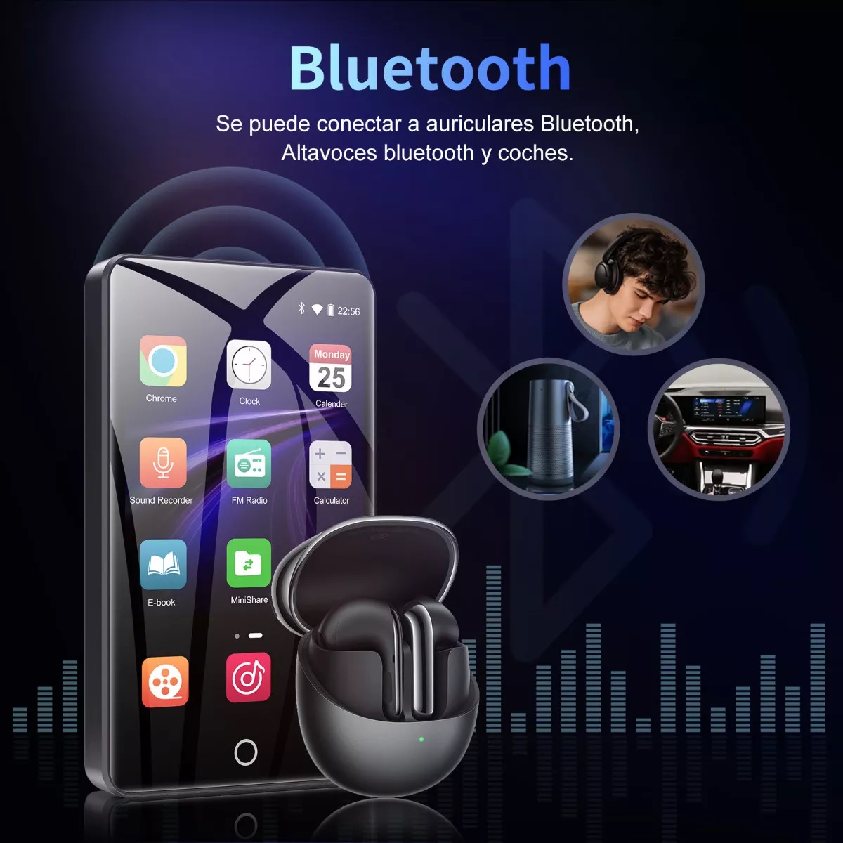 Reproductor De Música Mp3 Mp4 Wifi Bluetooth Spotify Táctil Negro