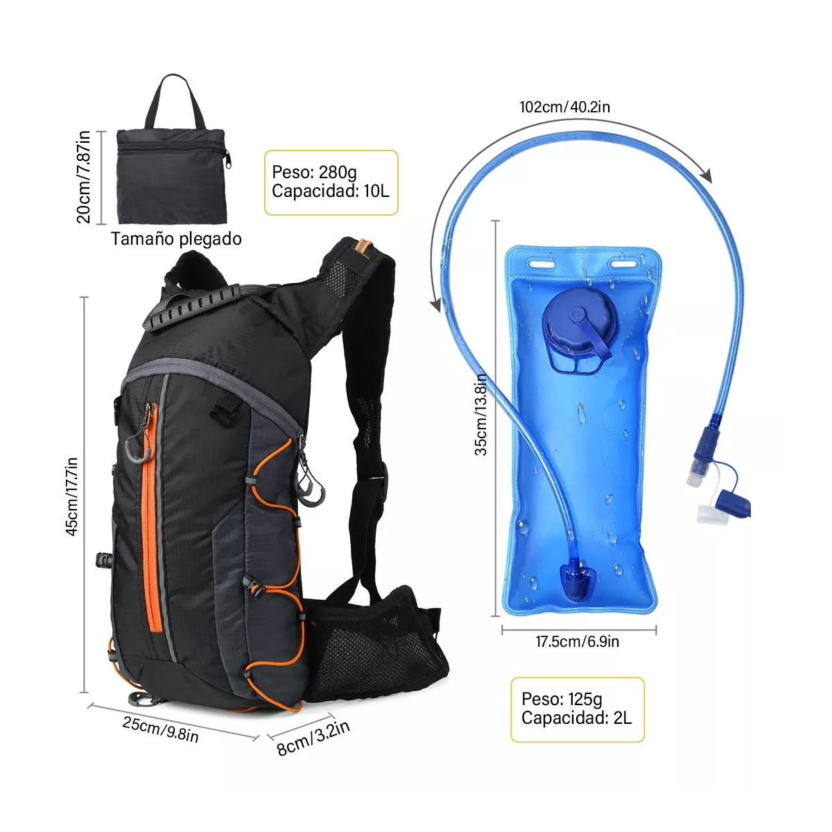 Mochila Hidratación Hiking Campismo Ciclismo+bolsa De Agua2l Negro
