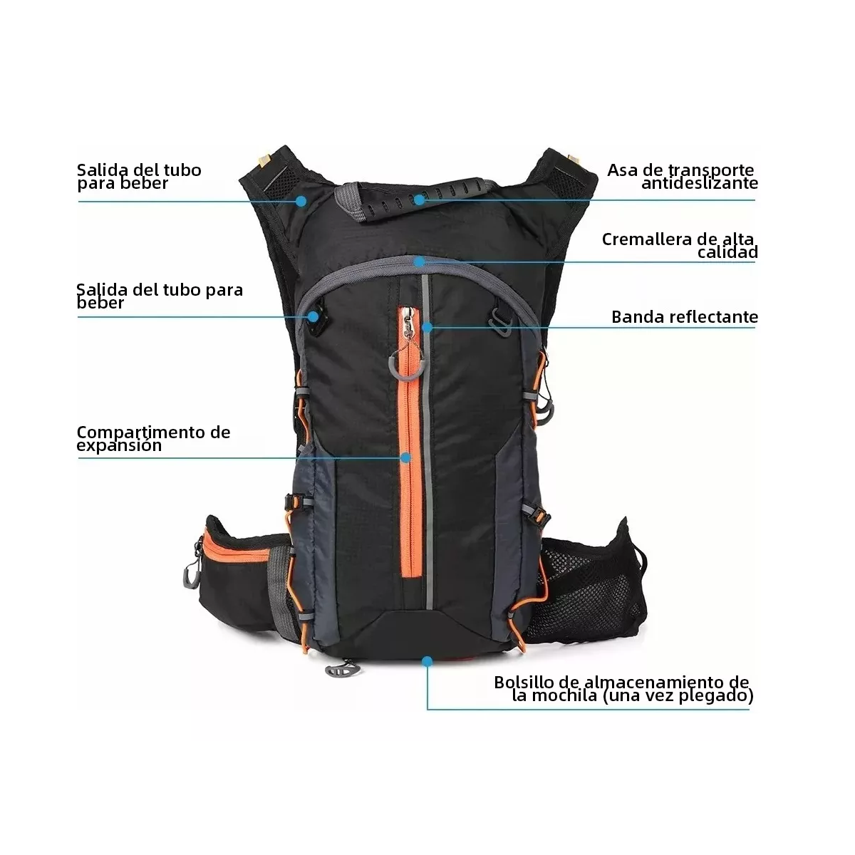 Mochila Hidratación Hiking Campismo Ciclismo+bolsa De Agua2l Negro