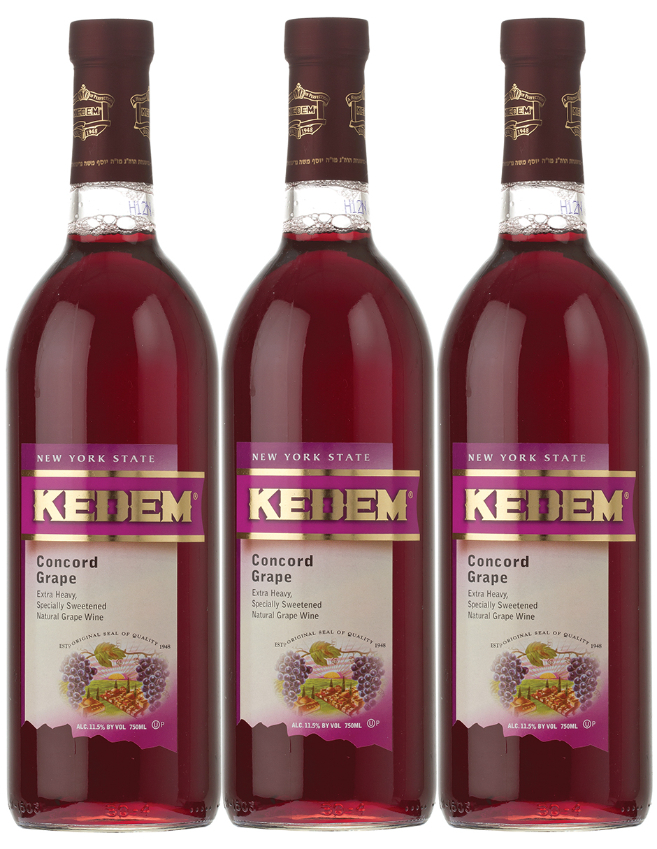 Kit de 3 - Vino Tinto Kedem Cóncord Grape de 750 ml Kosher USA