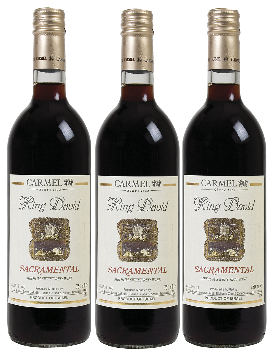 Kit de 3 - Vino Tinto Dulce Kosher Carmel King David Sacramental Israel 750 ml