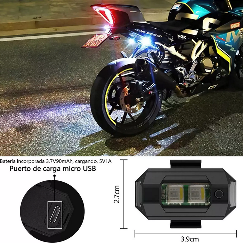 4 Mini Luces Estrobo Moto Y Bicicleta 7 Colores 31 Funciones