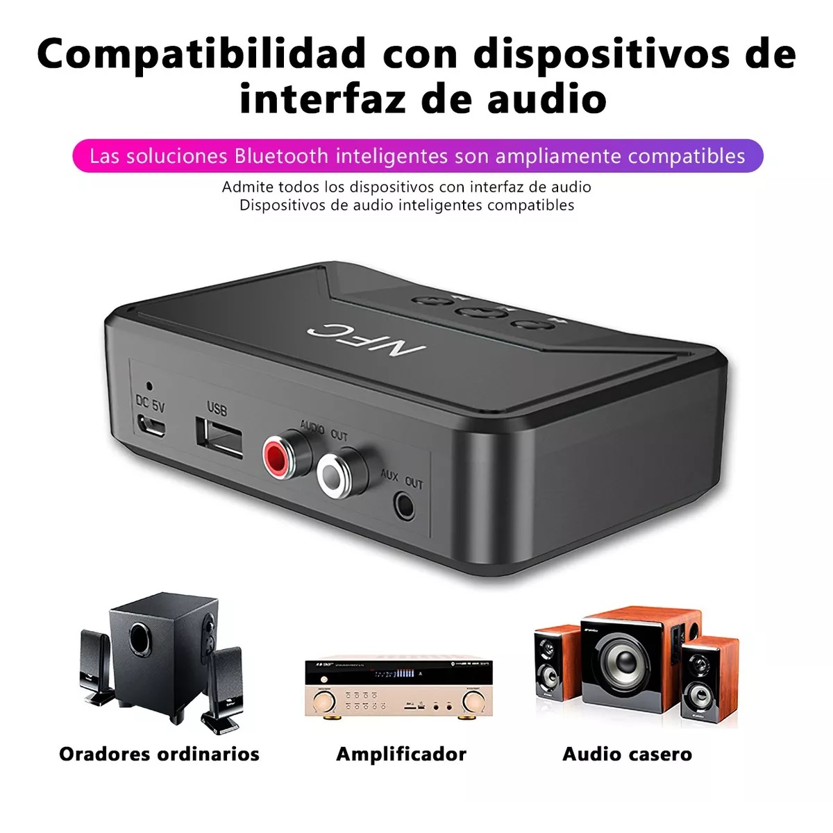 Bluetooth5.0 Transmisor/receptor Audio Estéreo Adaptador
