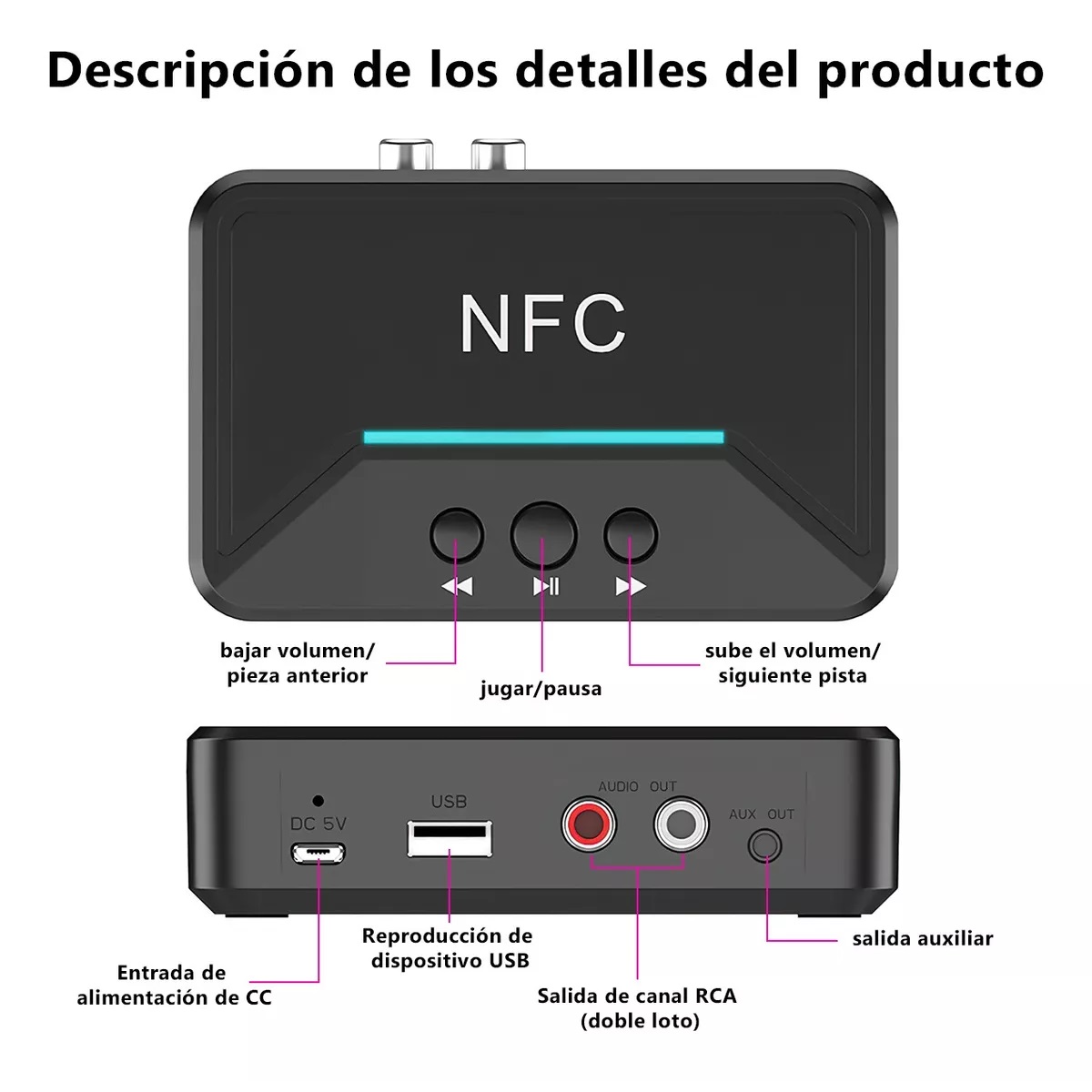 Bluetooth5.0 Transmisor/receptor Audio Estéreo Adaptador