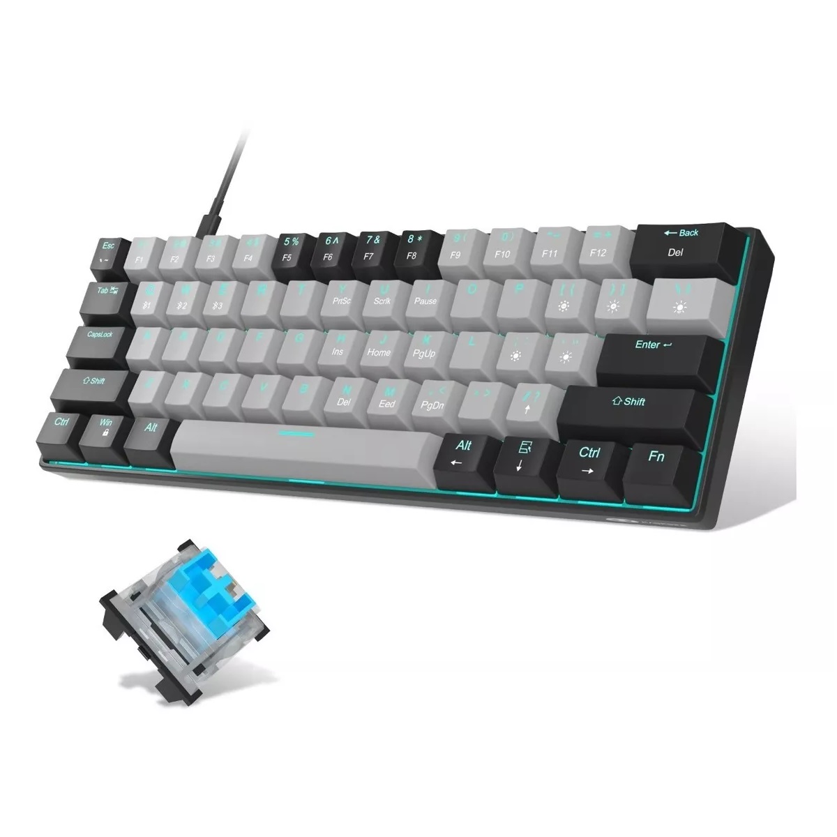 Teclado Gamer Desmontable Ingles Us Con Luz Blue Black Gery/Azul Axis