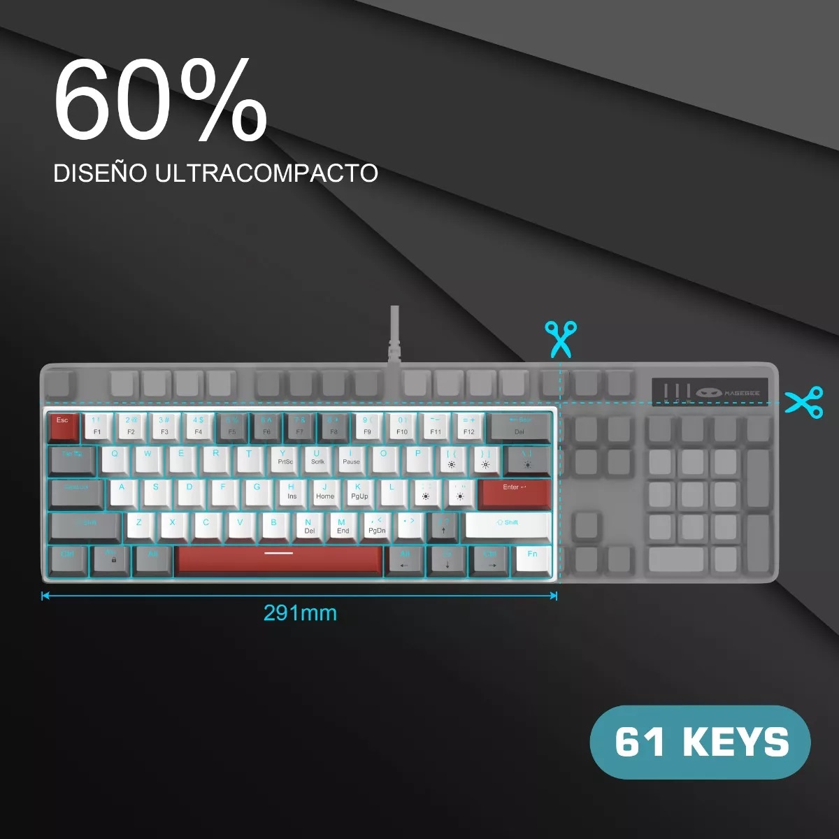 Teclado Gamer Desmontable Ingles Us Con Luz Blue Gery White/Red Axis