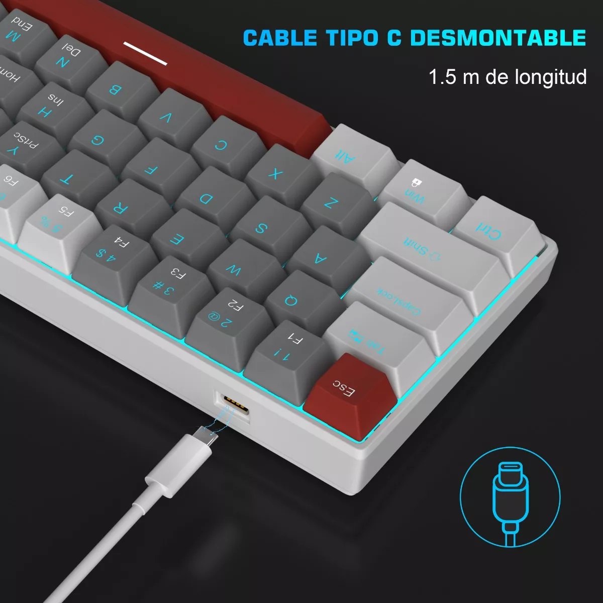 Teclado Gamer Desmontable Ingles Us Con Luz Blue Gery White/Red Axis
