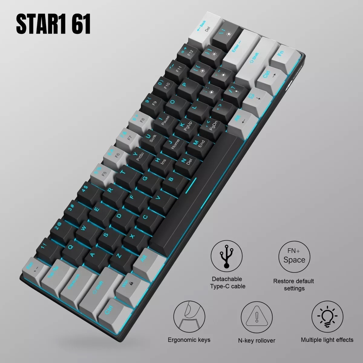 Teclado Gamer Desmontable Ingles Us Con Luz Negro