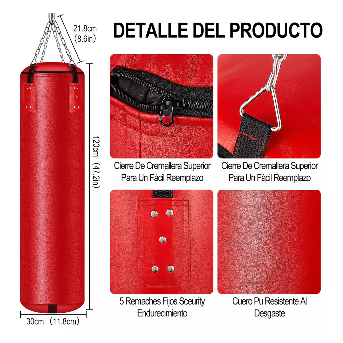 Kit Saco Bolsa Boxeo 1.2m Deportivo Costal De Boxeo Piel Premium