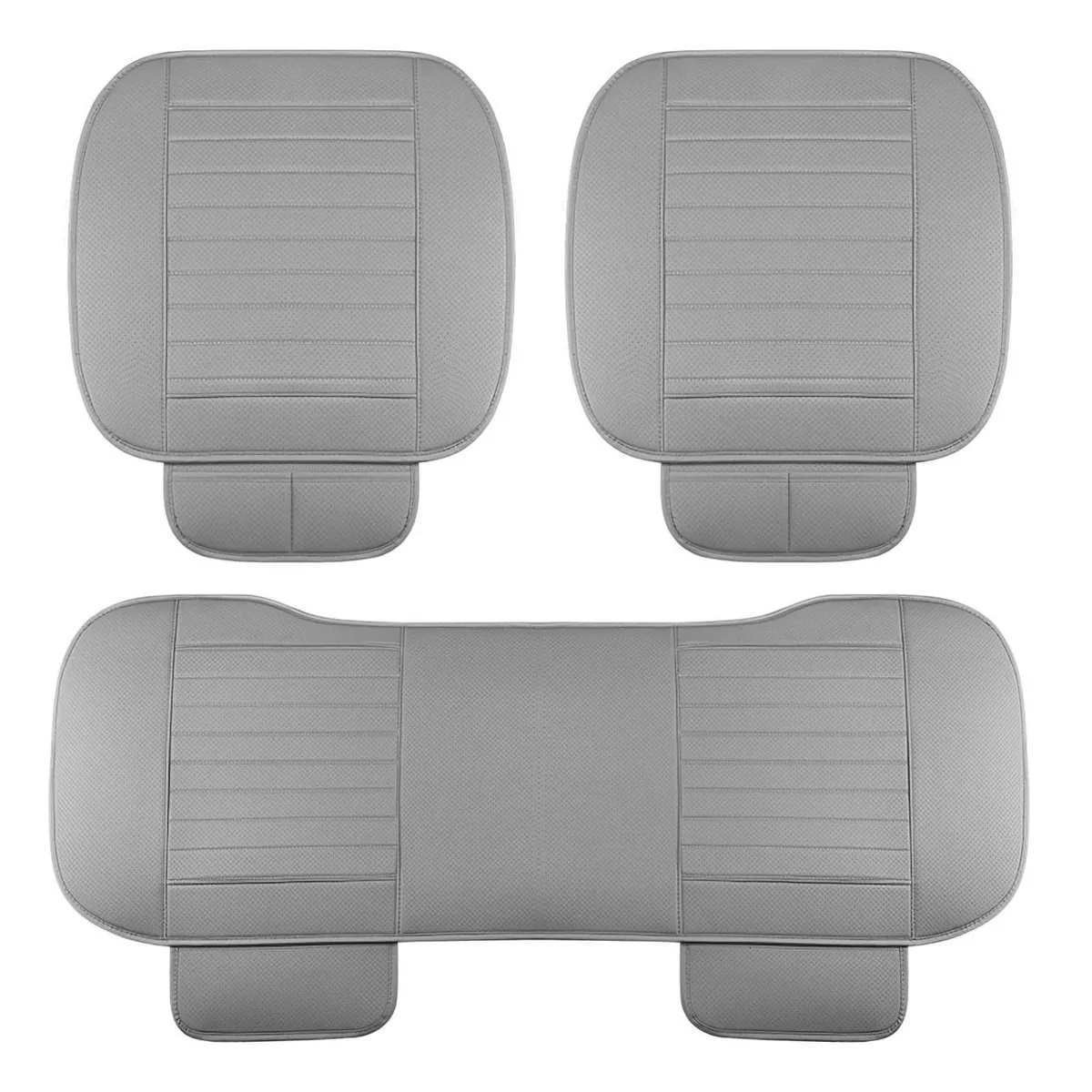 Funda De Asientos Cojín Auto Cuero Pu Universal 3pcs Gris