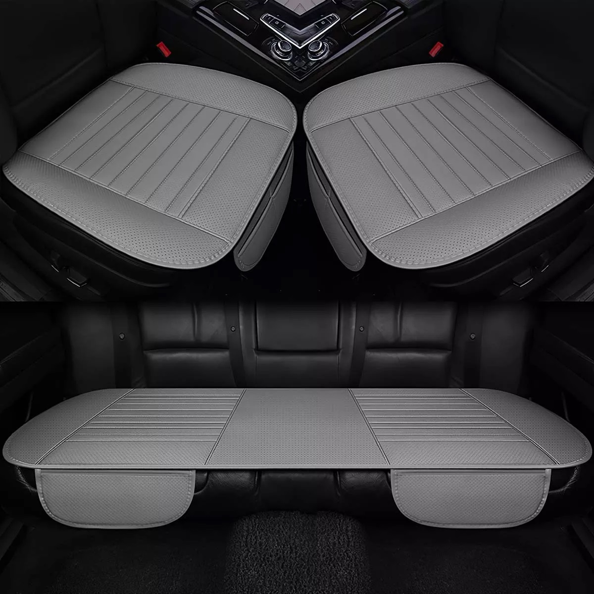 Funda De Asientos Cojín Auto Cuero Pu Universal 3pcs Gris