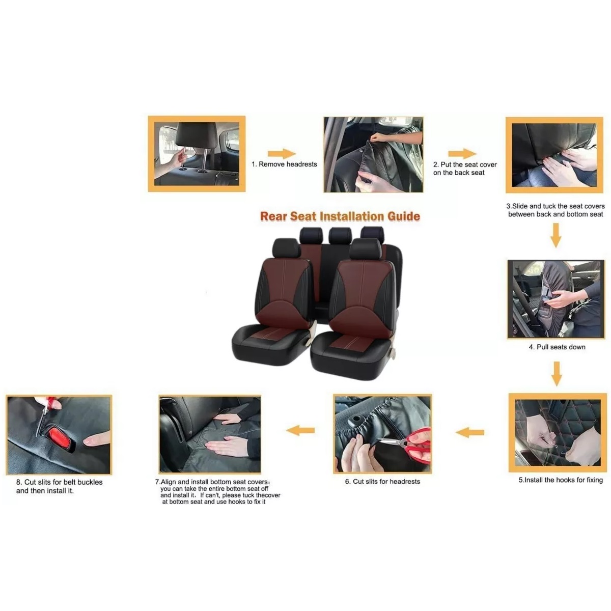 Cubre Asientos Cuero Empalme Respirable Universal9pzs Marron/Negro