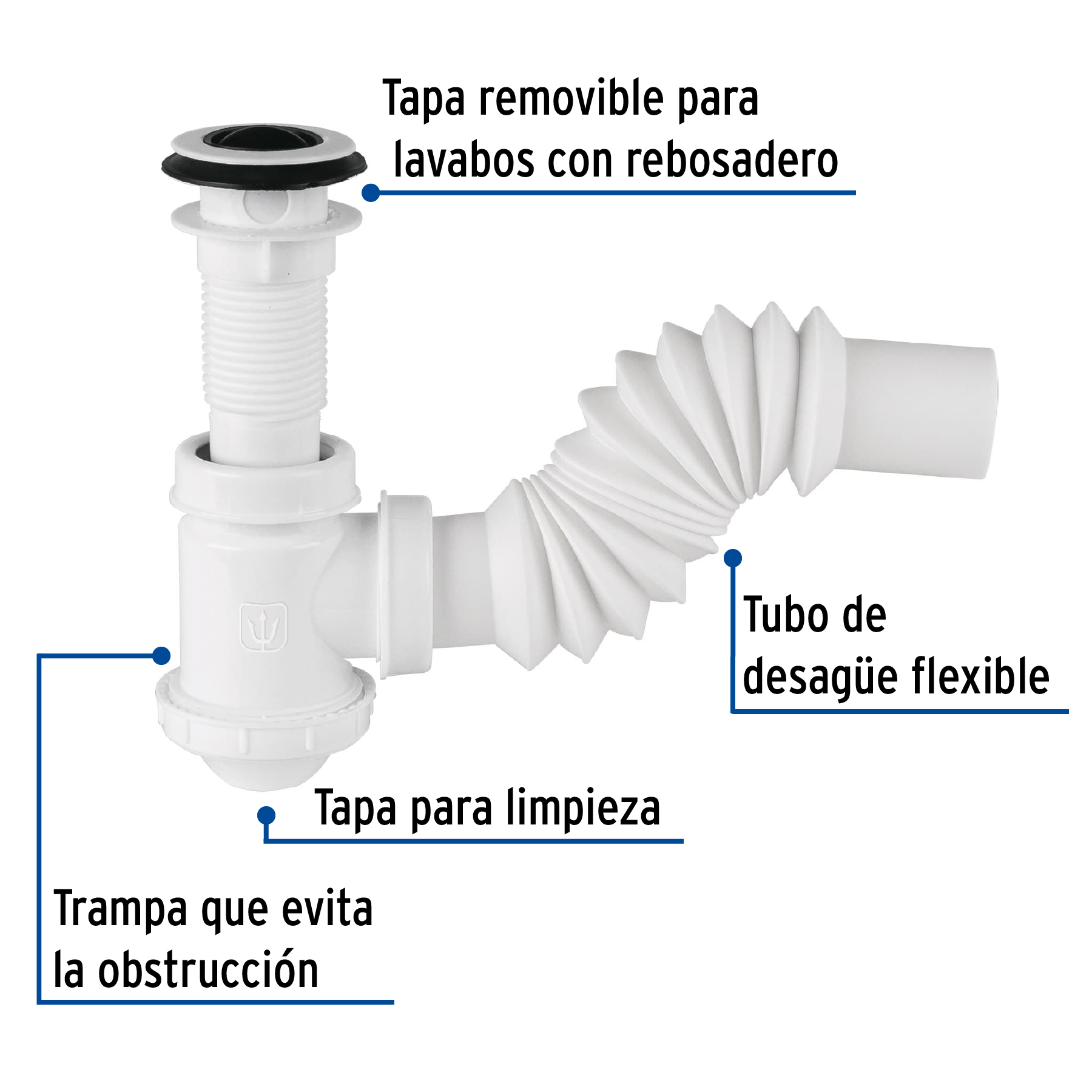 CÉSPOL DE BOTE P/LAVABO CON CONTRA, POLIETILENO, 1-1/4" FOSET 49366