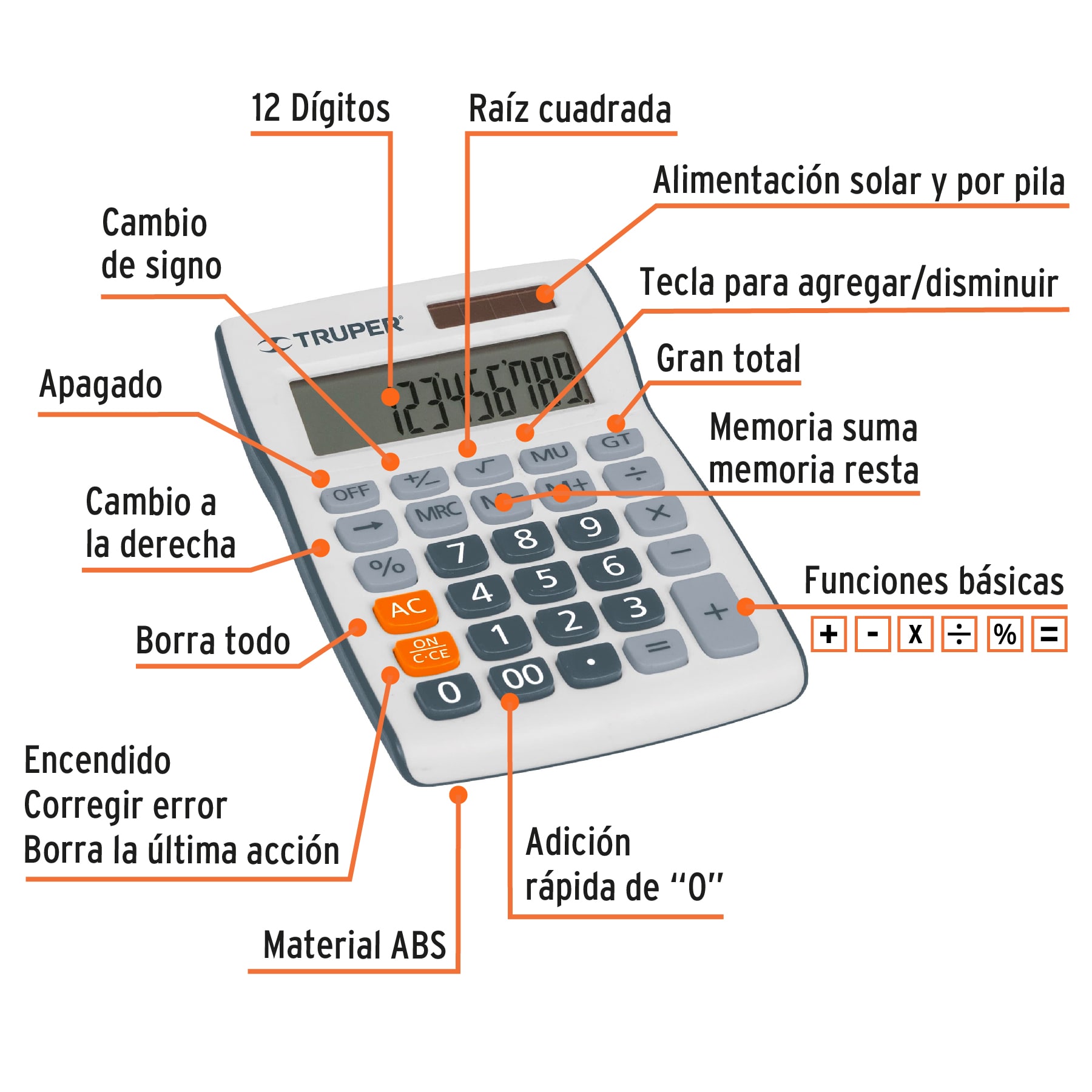 CALCULADORA DE BOLSILLO, TRUPER 60480