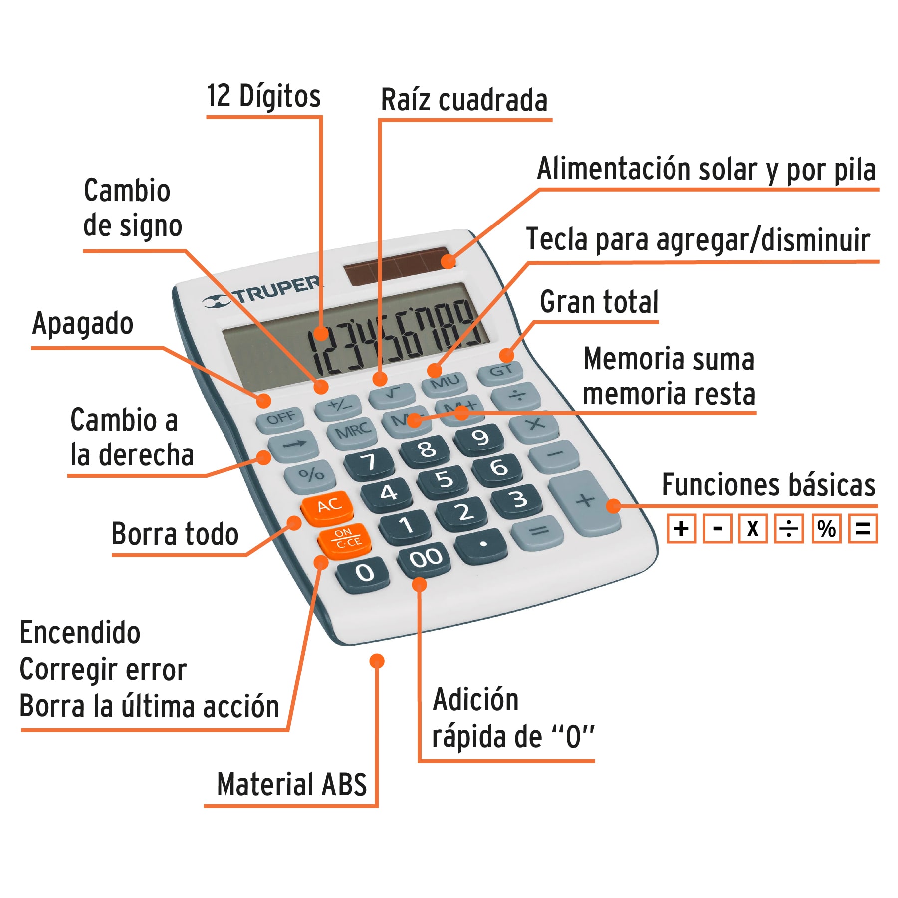 CALCULADORA DE ESCRITORIO 15 CM, TRUPER 60481