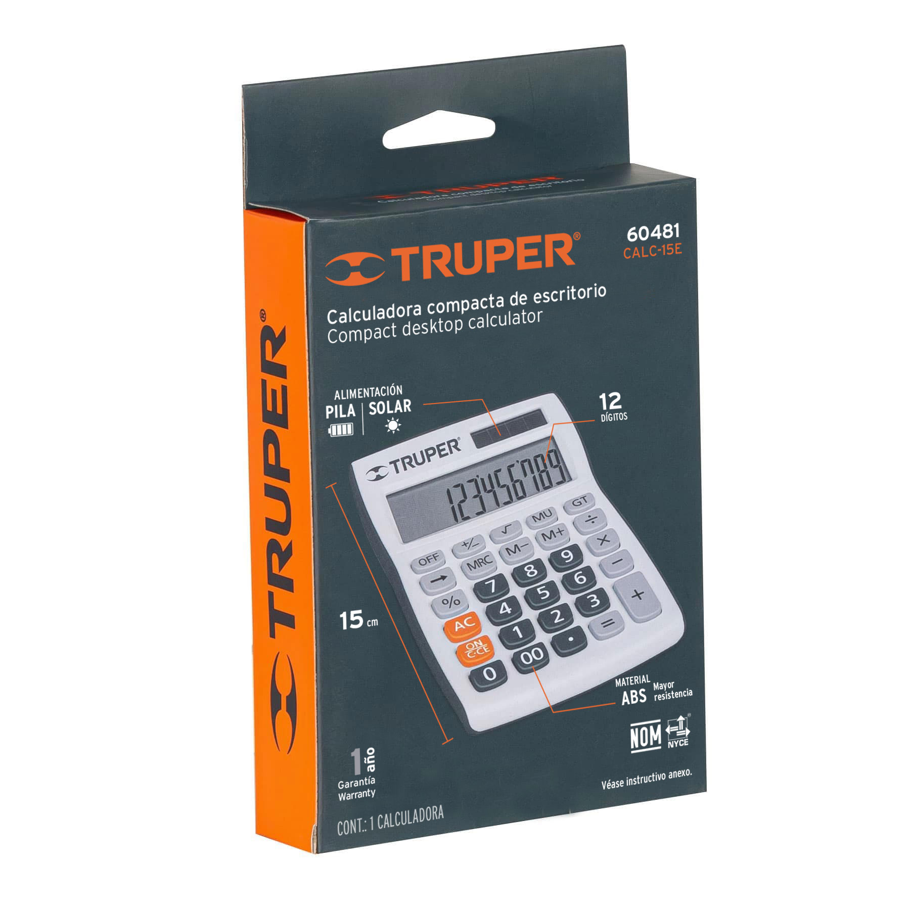 CALCULADORA DE ESCRITORIO 15 CM, TRUPER 60481