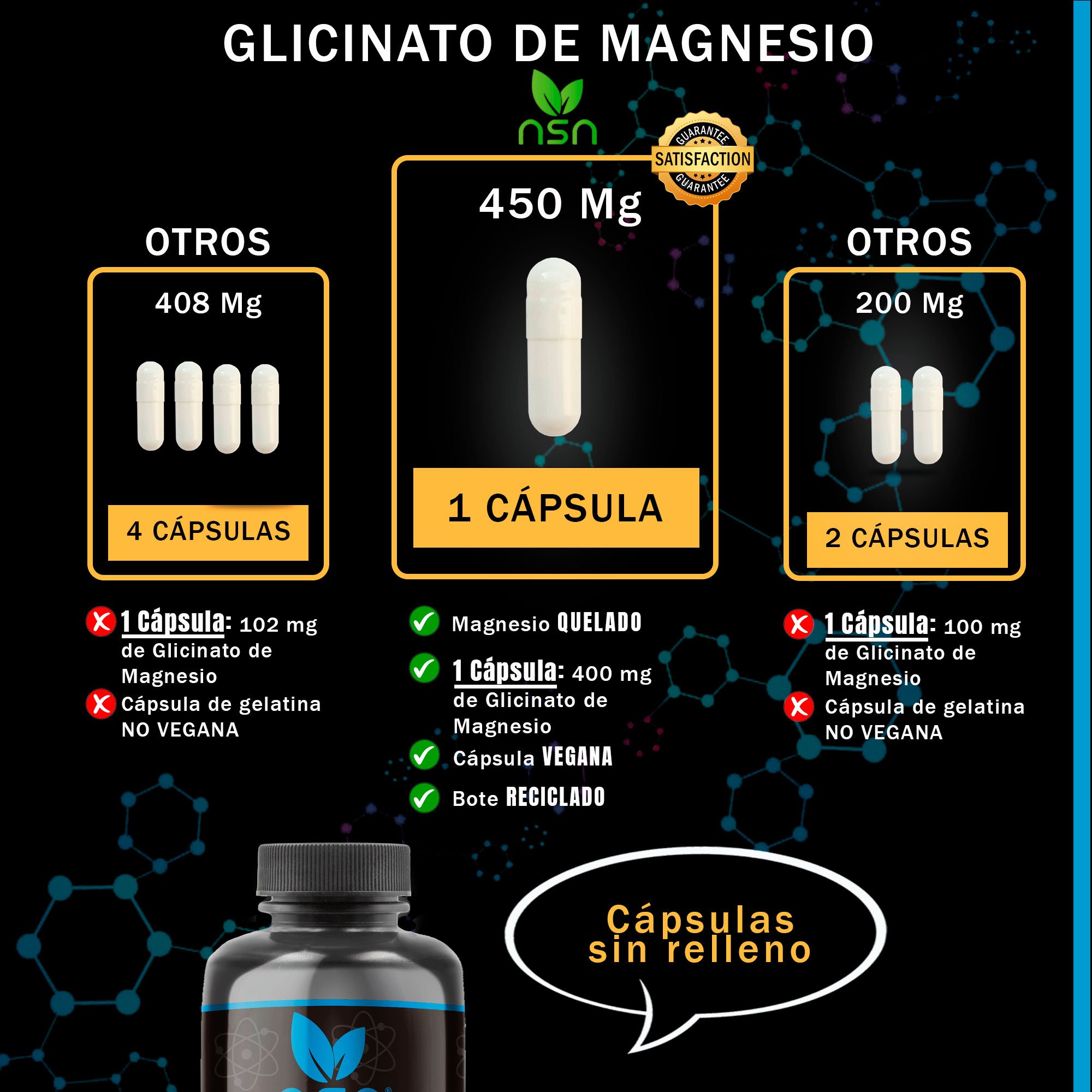 Glicinato de Magnesio 200 capsulas