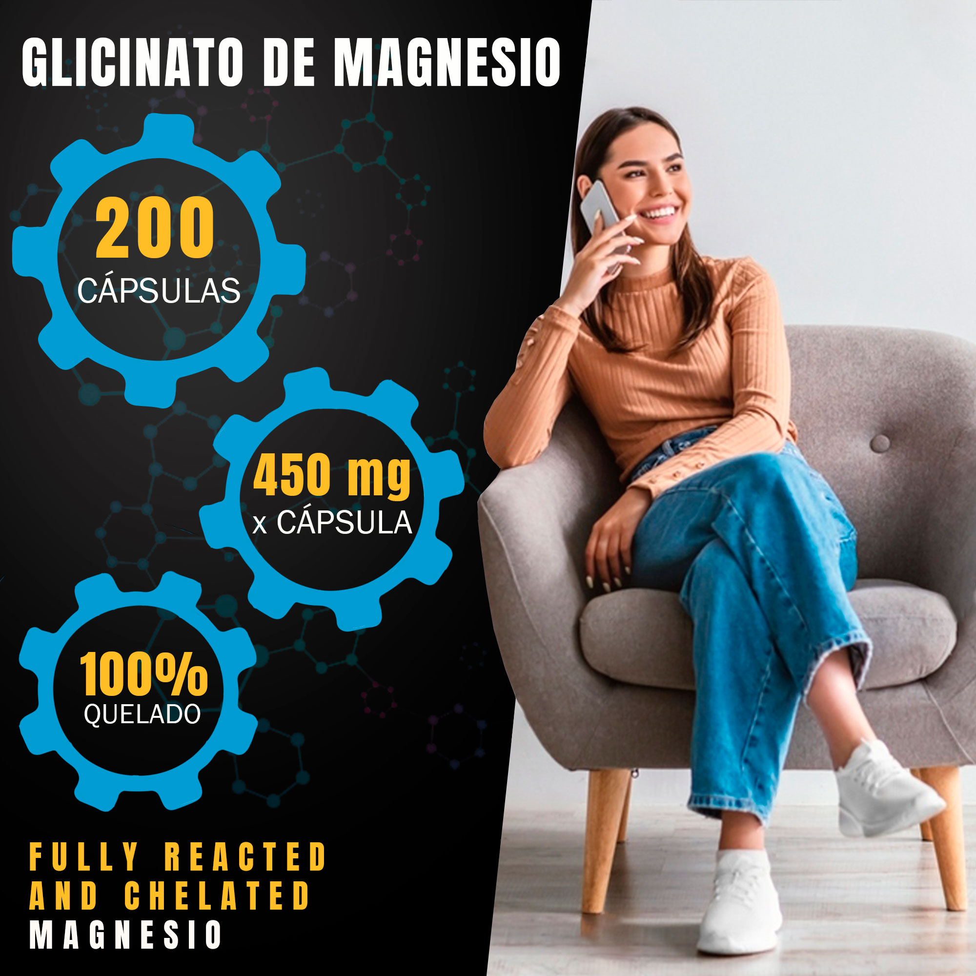Glicinato de Magnesio 200 capsulas
