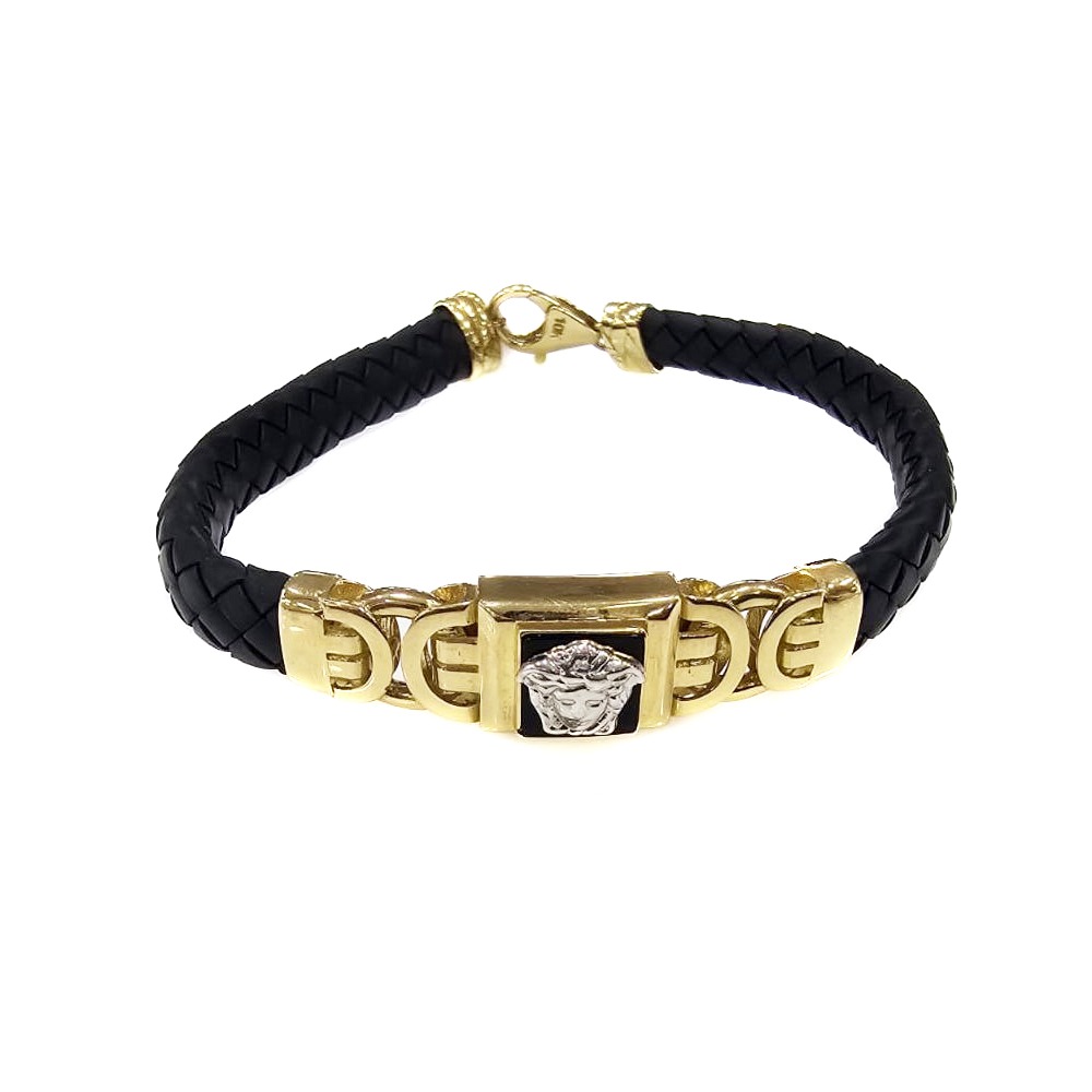 Pulsera De Medusa Caucho Con Oro De 10k Importada