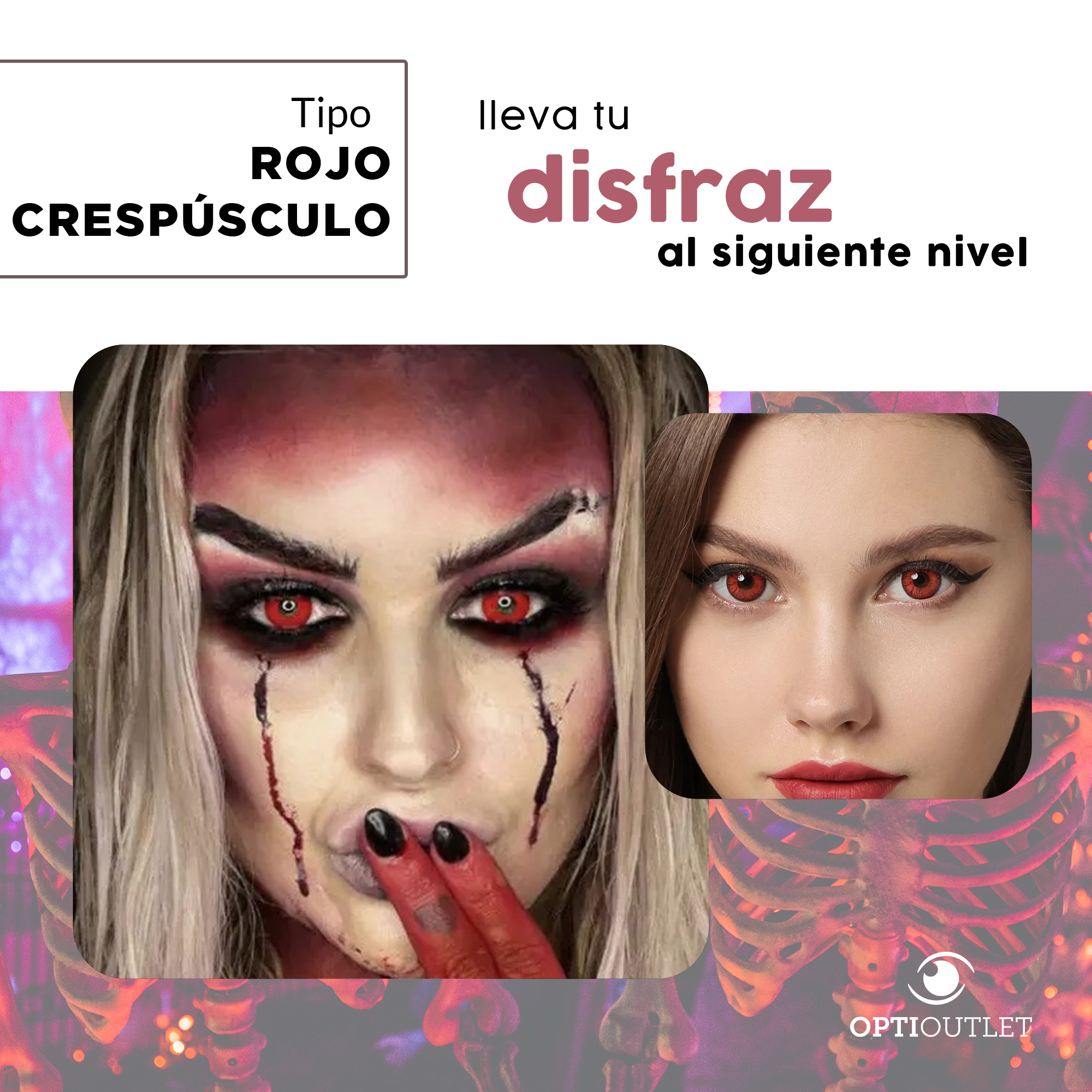 Pupilentes - Lentes de Contacto de Color Fantasía para Maquillaje y Disfraces de Halloween | Disfraz Halloween - Rojo Crepusculo