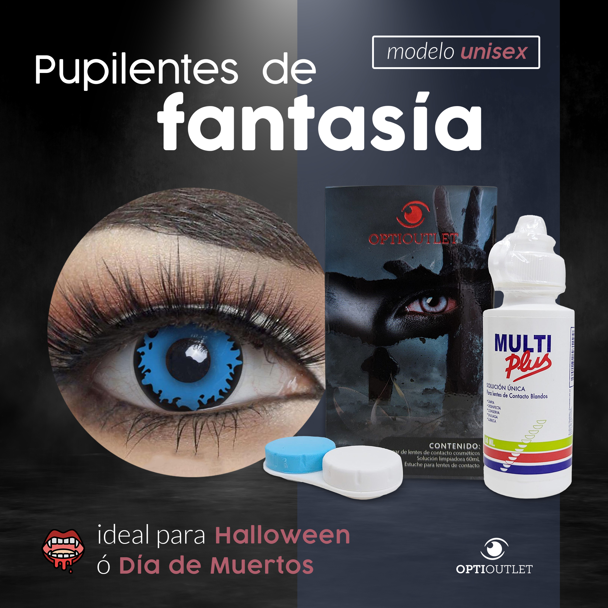 Pupilentes - Lentes de Contacto de Color Fantasía para Maquillaje y Disfraces de Halloween | Disfraz Halloween - Azul Vampiro