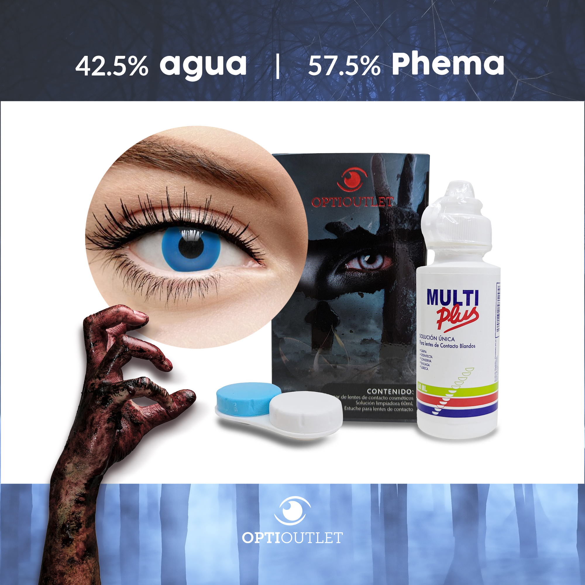 Pupilentes - Lentes de Contacto de Color Fantasía para Maquillaje y Disfraces de Halloween | Disfraz Halloween - Azul UV