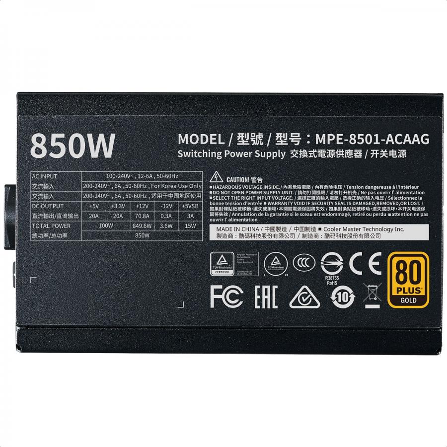 Fuente De Poder Cooler Master MWE Gold 850 V2 850W 80 Plus MPE-8501-ACAAG-U2