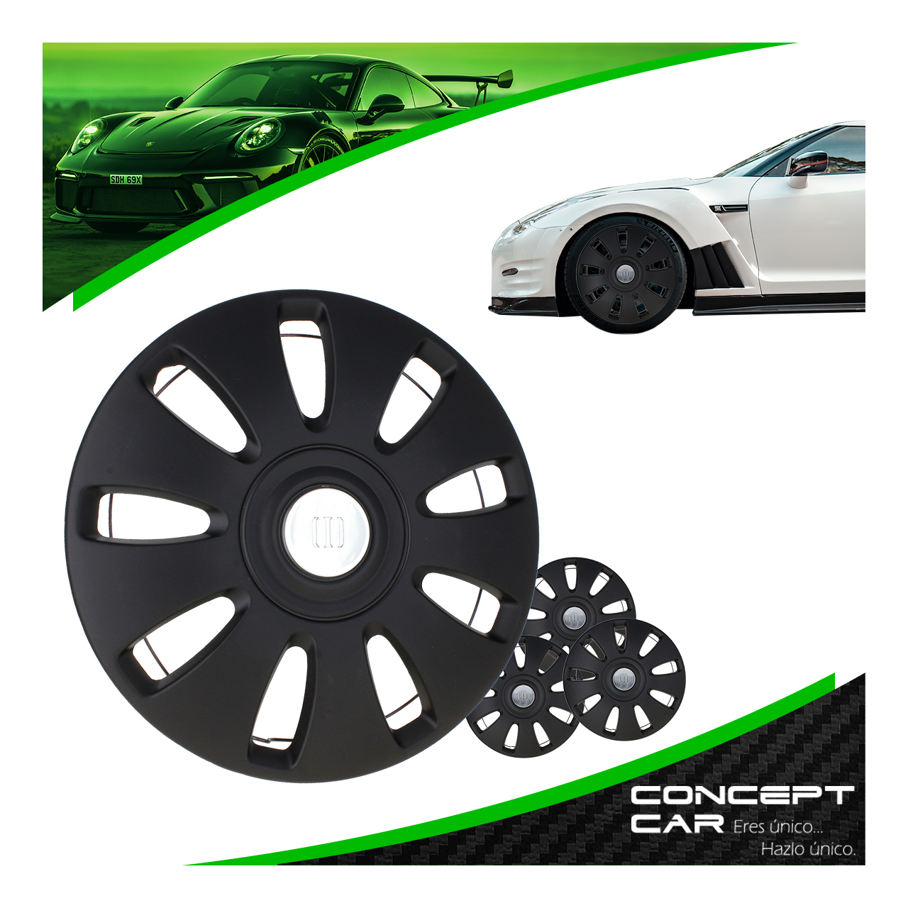 Juego 4 Tapones De Rin 13 Pulgadas Abs Negro Mate Universal