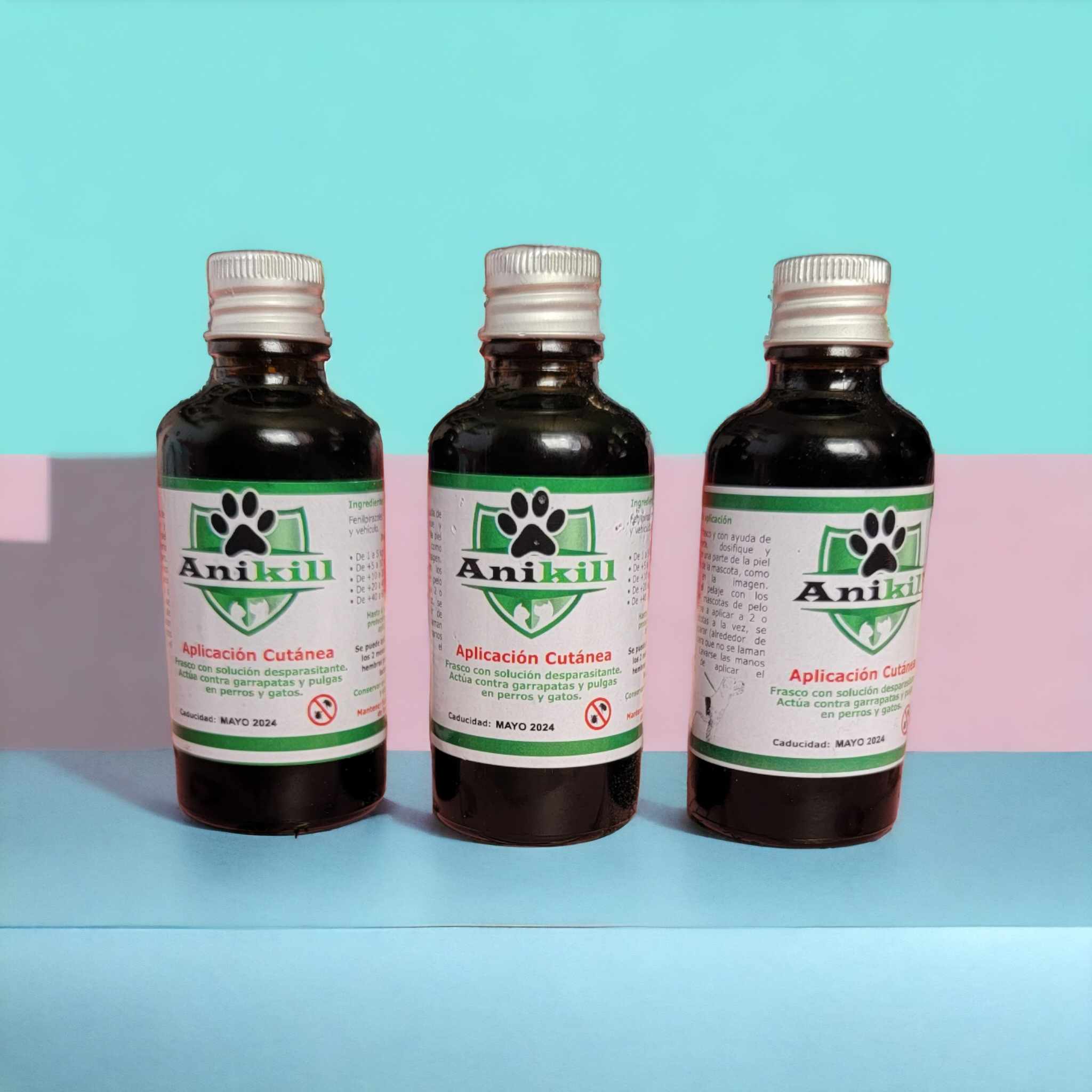 Shampoo 250ml y frasco de 50ml Antipulgas ANIKILL para perros y gatos