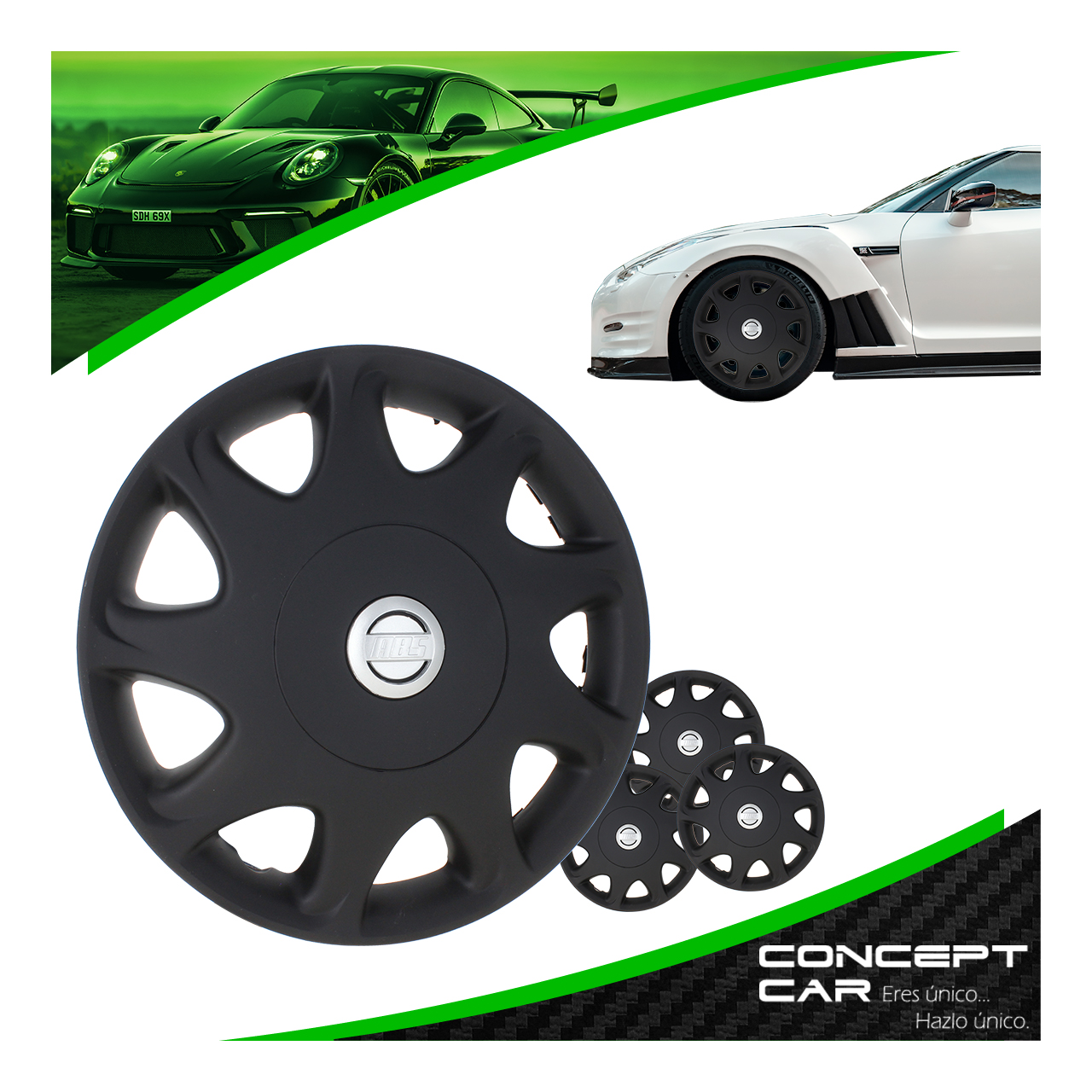 Juego 4 Tapones De Rin 13 Pulgadas Abs Negro Mate Tsuru