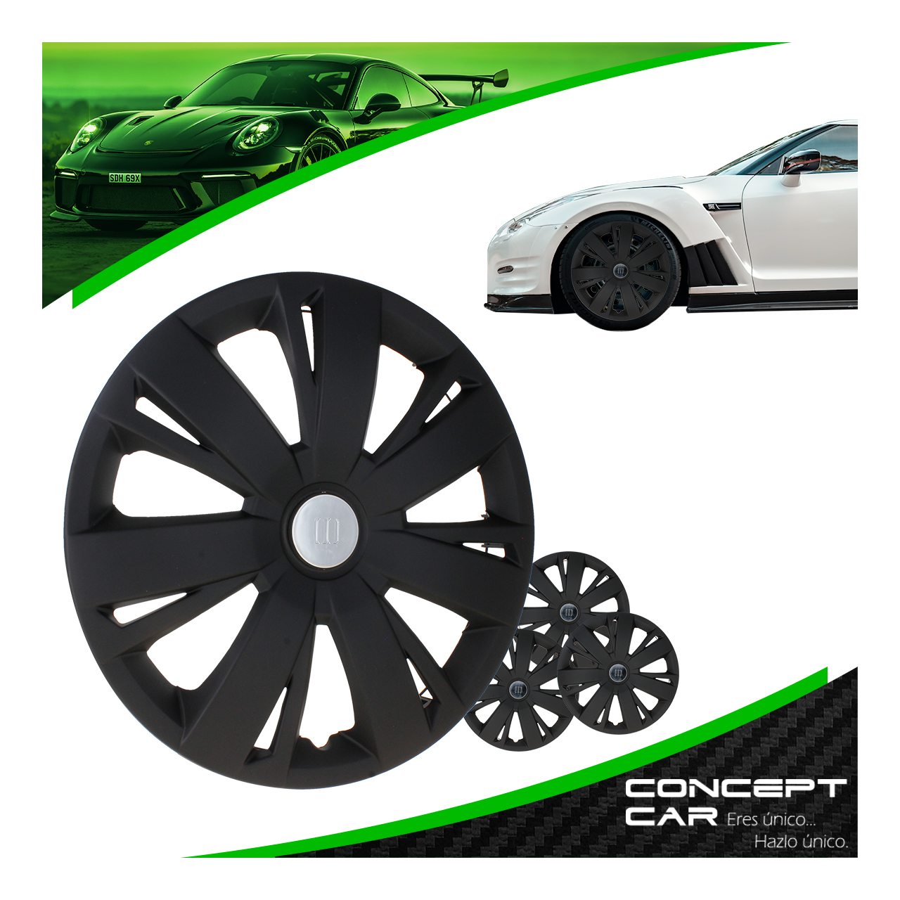 Juego 4 Tapones De Rin 16 Pulgadas Abs Negro Mate Universal