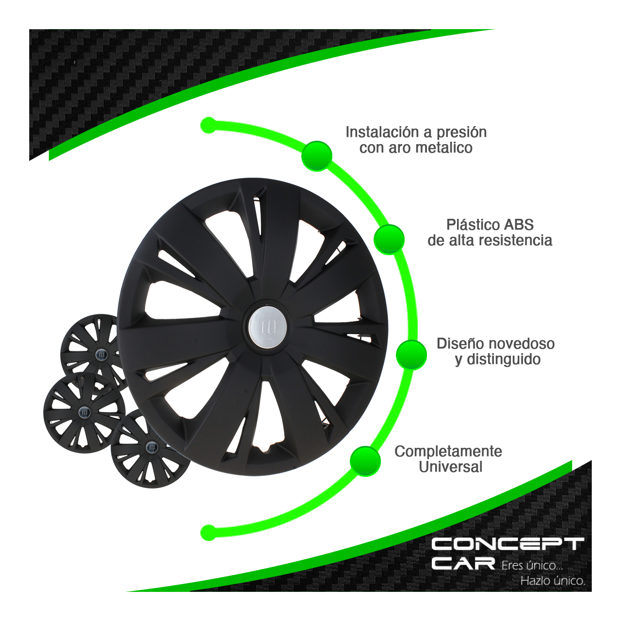 Juego 4 Tapones De Rin 16 Pulgadas Abs Negro Mate Universal