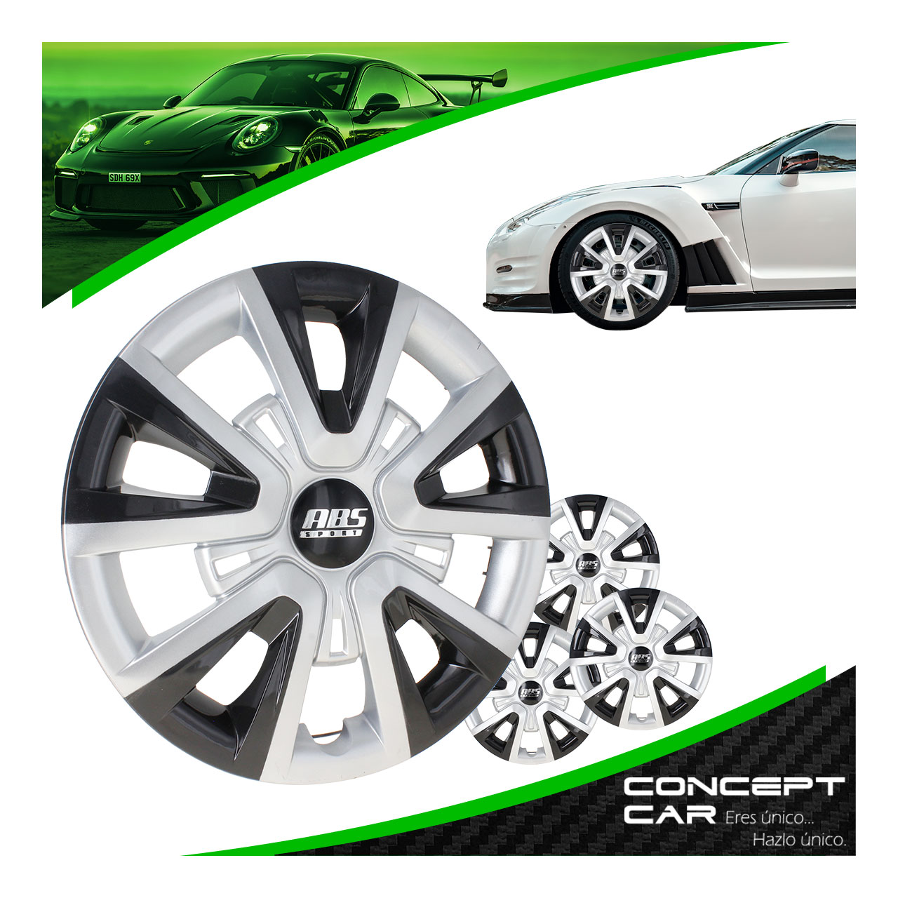 Juego 4 Tapones De Rin 14 Pulgadas Abs Universal Bicolor