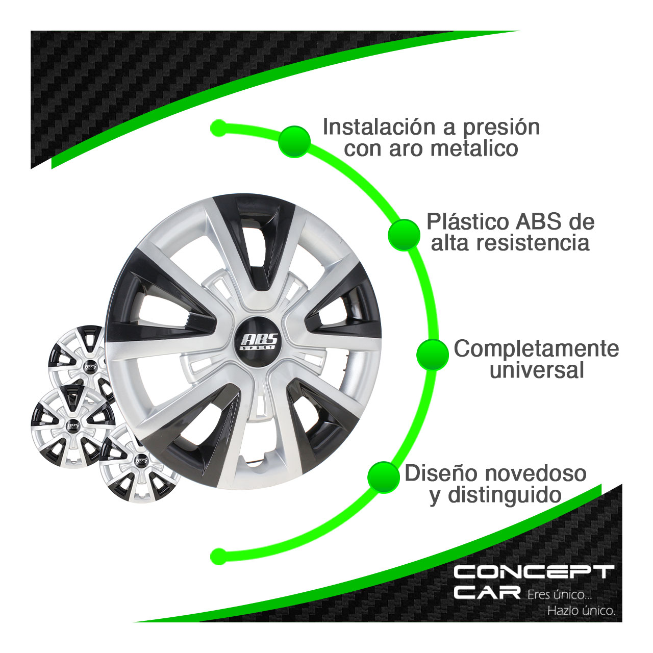 Juego 4 Tapones De Rin 14 Pulgadas Abs Universal Bicolor