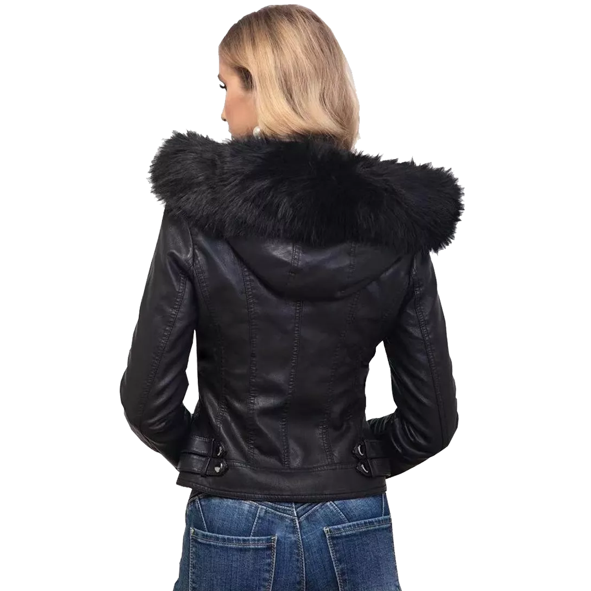 Chamarra Piel Con Felpa Gorro Desmontable Cuero Pu.