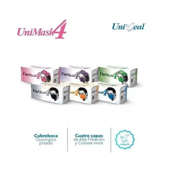 Cubrebocas Unimask 4 Capas Rosa 50pz